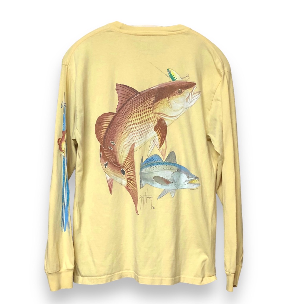 Guy Harvey Long Sleeve Pocket Fish Graphic T Shirt Medium